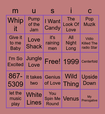 More 80's Dance Music Bingo Card