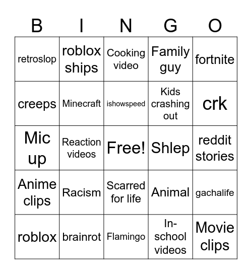 Yt shorts Bingo Card