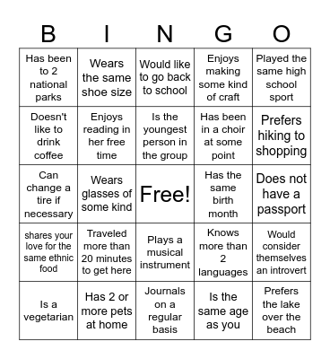 BSF Bingo Card