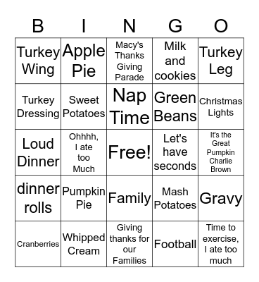 Happy Thanksgiving Bingo Card