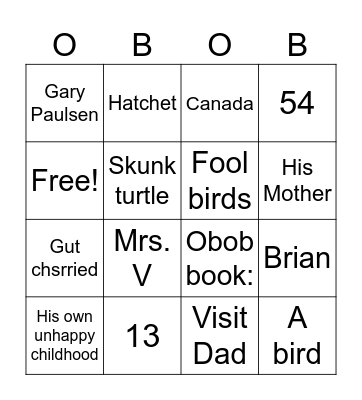 OBOB Book Club: Hatchet Bingo Card