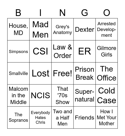 TV Shows from the 2000's Bingo Card