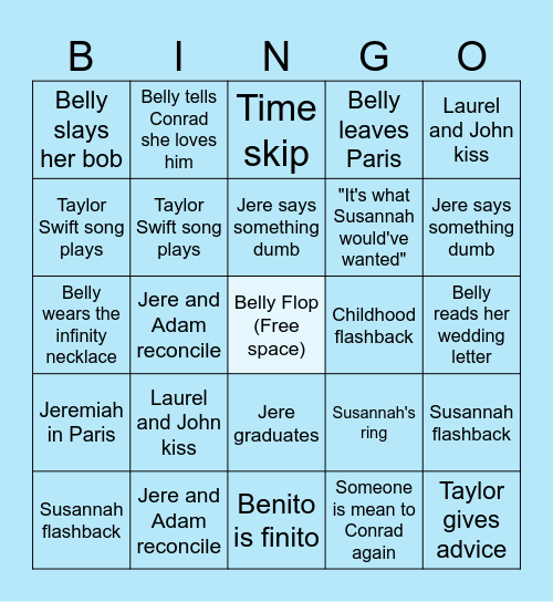 The Summer I Turned Pretty Bingo Card