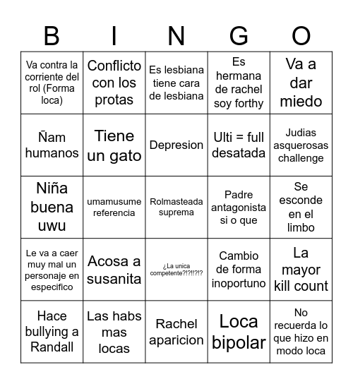 Sexo una Bingo Card