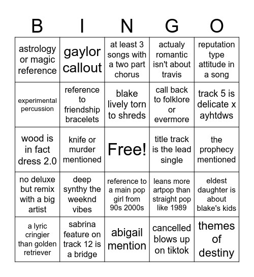 TLOAS Bingo Card