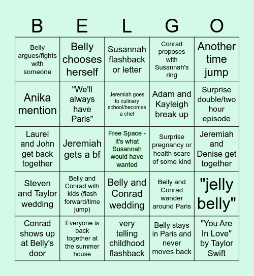 The Summer I Turned Pretty Series Finale Bingo Card