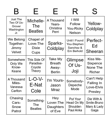Brass Tap Music Bingo Card