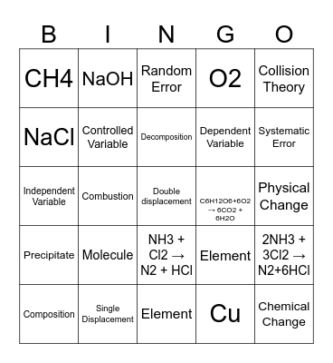 Chemistry Bingo!!! Bingo Card