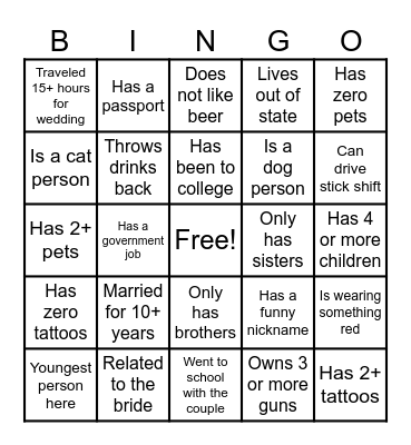 Find the Guest Bingo Card