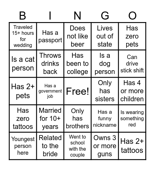 Find the Guest Bingo Card