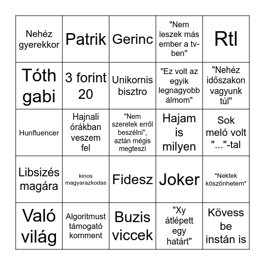 Osváth Zsolti bingo Card