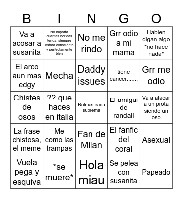Liam el sobrino de jujoraca Bingo Card