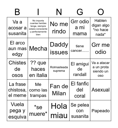 Liam el sobrino de jujoraca Bingo Card