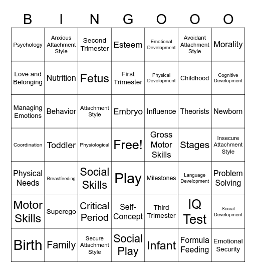 Child Development Bingo Card