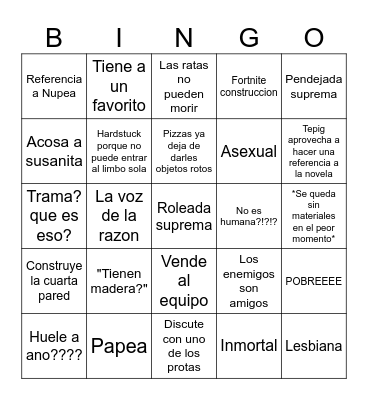 Sus Anita Bingo Card