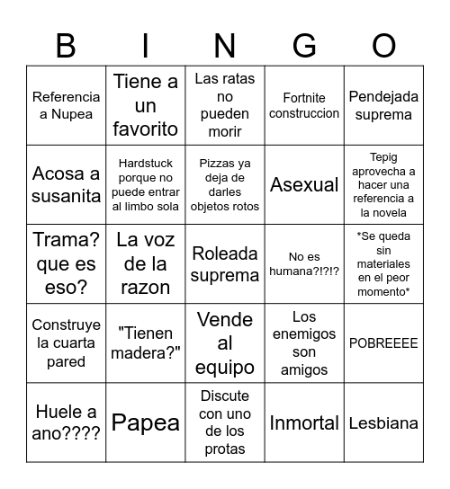 Sus Anita Bingo Card