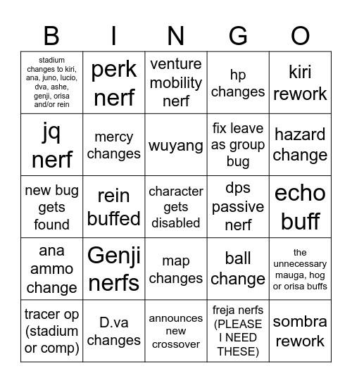 Midseason Patch Bingo Card
