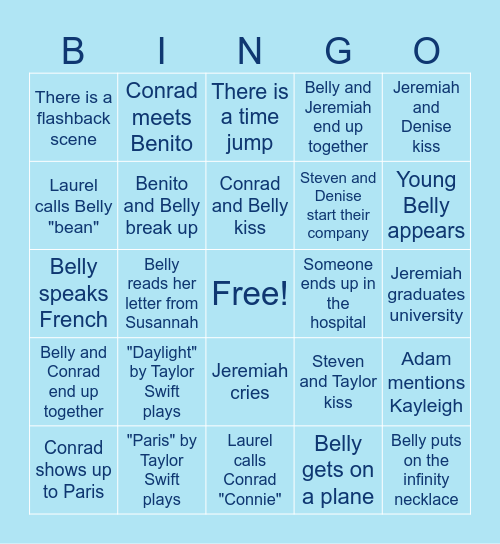THE SUMMER I TURNED PRETTY FINALE Bingo Card