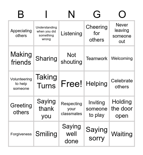Kindness Bingo Card