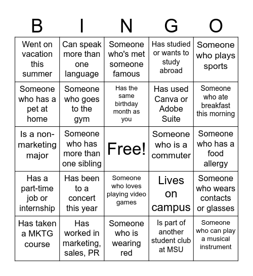 Human Bingo Card