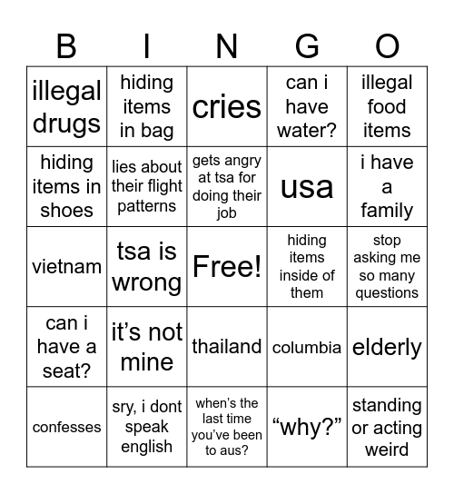 boarder security bingo Card
