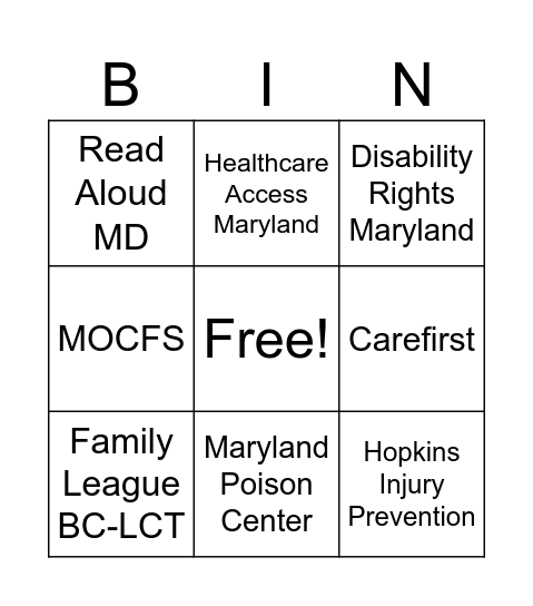 Resource Fair Bingo Card