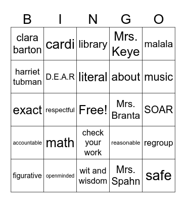 4th grade Bingo Card