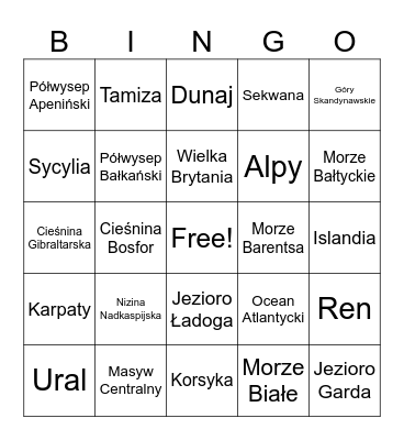 Mapa Fizyczna Europy Bingo Card