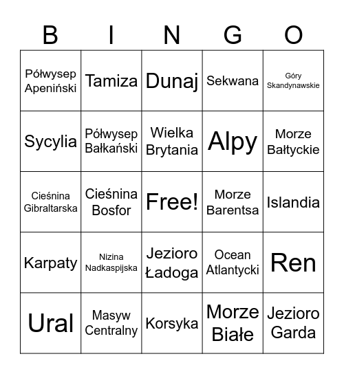 Mapa Fizyczna Europy Bingo Card