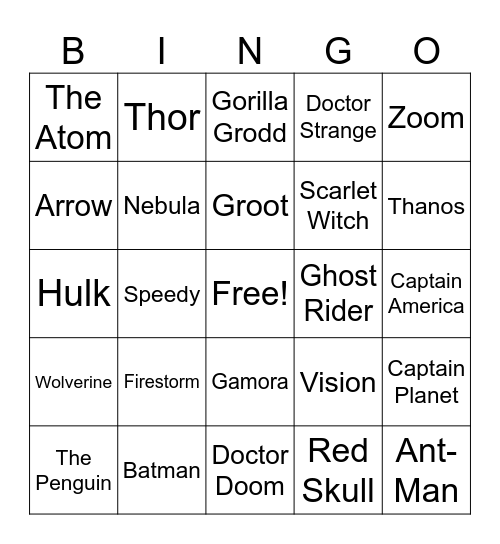 Half Hour Hangout Bingo Card