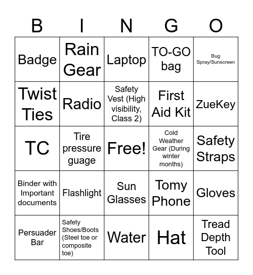 TOM team Bingo Card