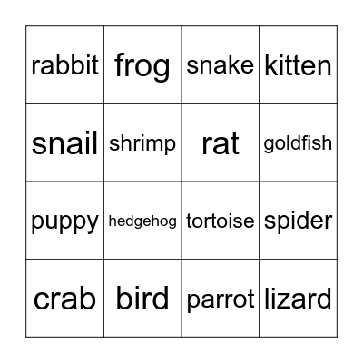 Pets Bingo Card