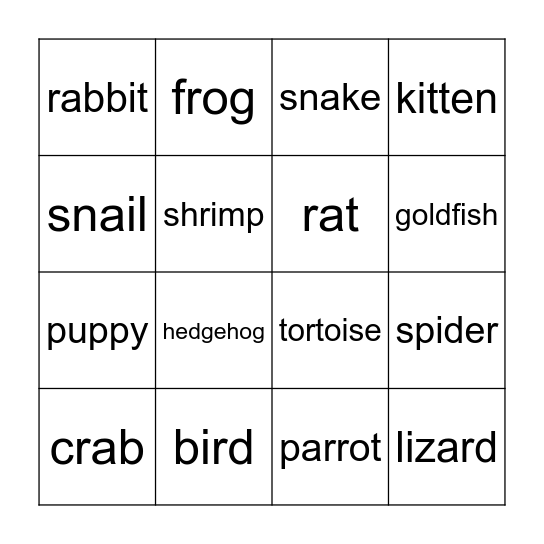 Pets Bingo Card