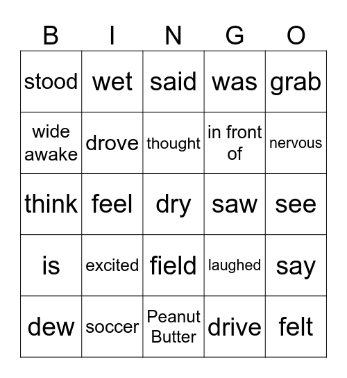 Soccer Match Story Vocab Bingo Card