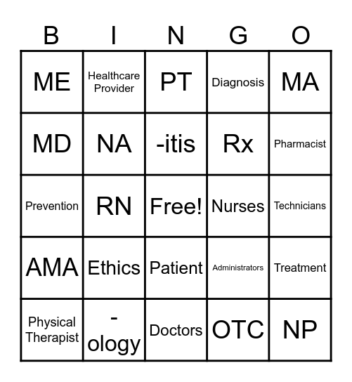 Healthcare Vocabulary Bingo Card