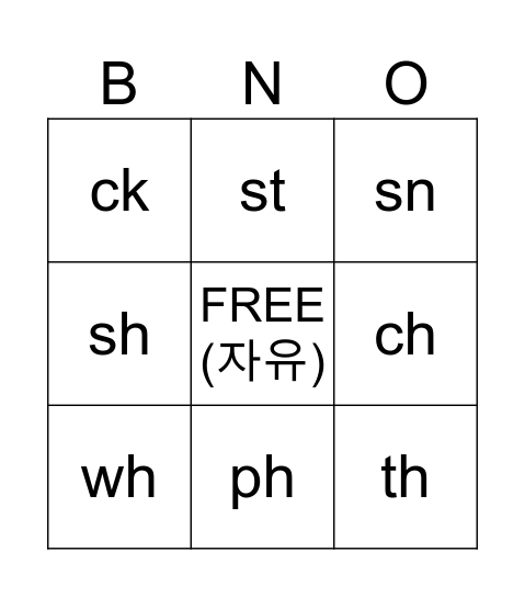 Phonics Bingo Card