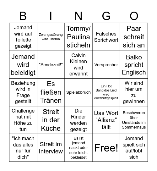 Sommerhaus 2025 Bingo Card
