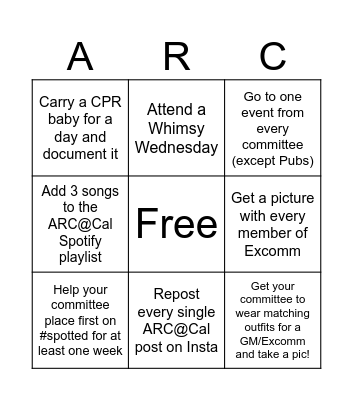 ARC Intern Bingo Card