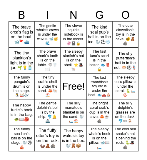 B6 L9 The brave orca’s flag is on the boat. 🐋🚩⛴️ Bingo Card