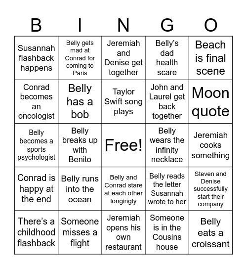 TSITP Finale Bingo Card