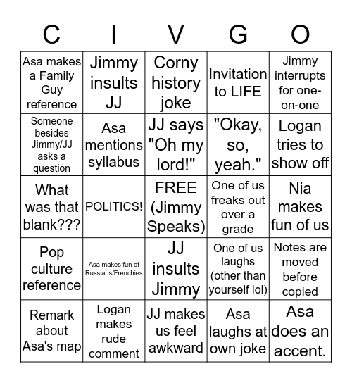 CIVGO CARD Bingo Card