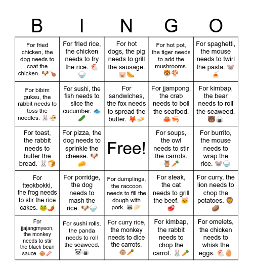 B6 L13 For toast, the rabbit needs to butter the bread. 🐰🍞 Bingo Card