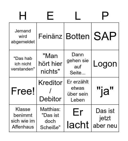 SAP Psychose Bingo Card