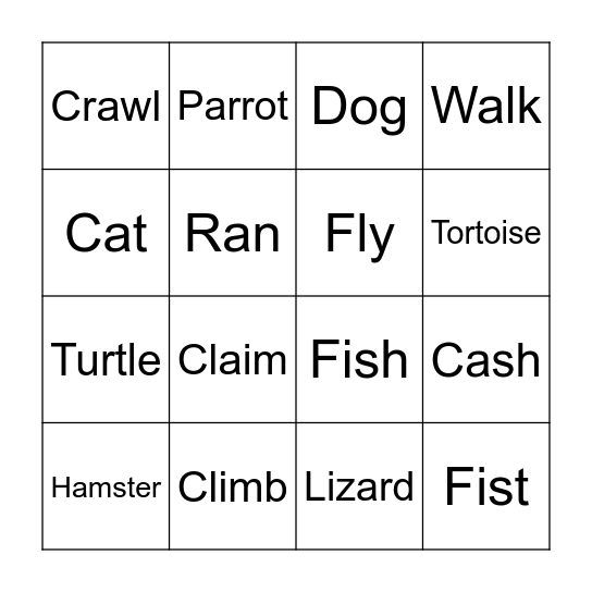 Front Runner Animals Bingo Card