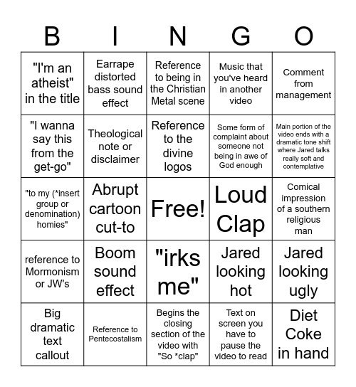 Heliocentric Bingo Card