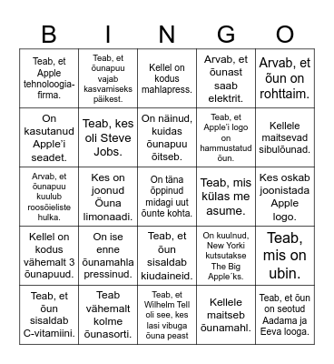 Õunabingo - leia keegi, kes... Bingo Card