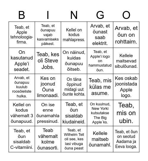 Õunabingo - leia keegi, kes... Bingo Card