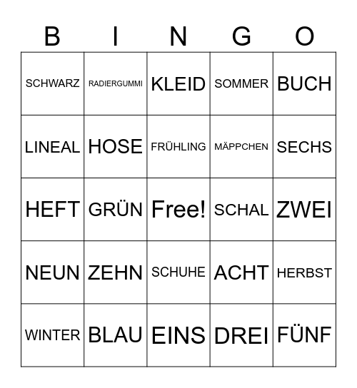 Wiederholung Bingo Card