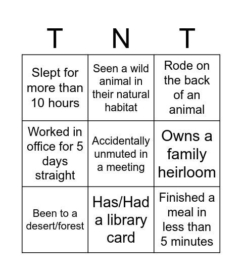 TNT BINGO Card