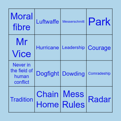 Battle of Britain Bingo Card